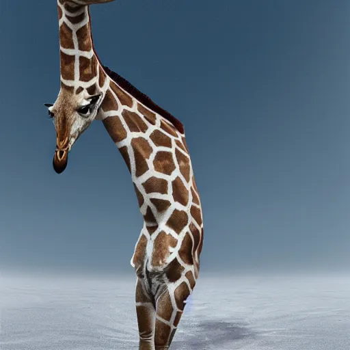 Prompt: a real photograph, full body shot, a hybrid mix between a penguin body, a giraffe neck, hyper detailed, photomanipulation, photoshop, unreal