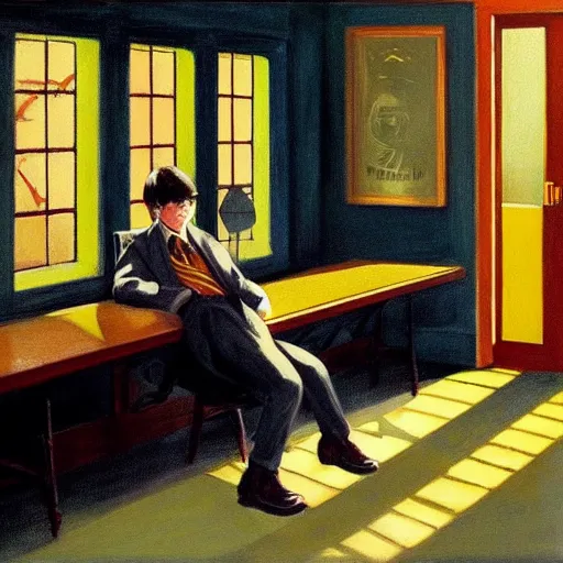 Image similar to Harry Potter in the style of Edward Hopper