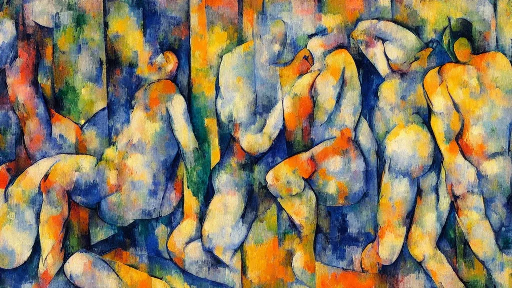 Image similar to abstract art painting, lines, forms, shapes, in style of paul cezanne, 4 k, high resolution details,