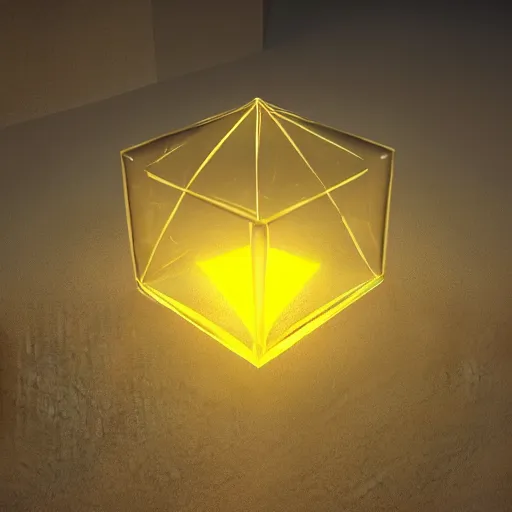 Image similar to 3 d rendering of a transparent dodecahedron with caustic projection on the ground, octane renderer, raytracing