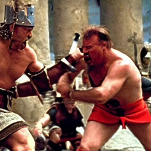 Image similar to Astérix and Obélix fighting roman soldiers in American Psycho (1999)