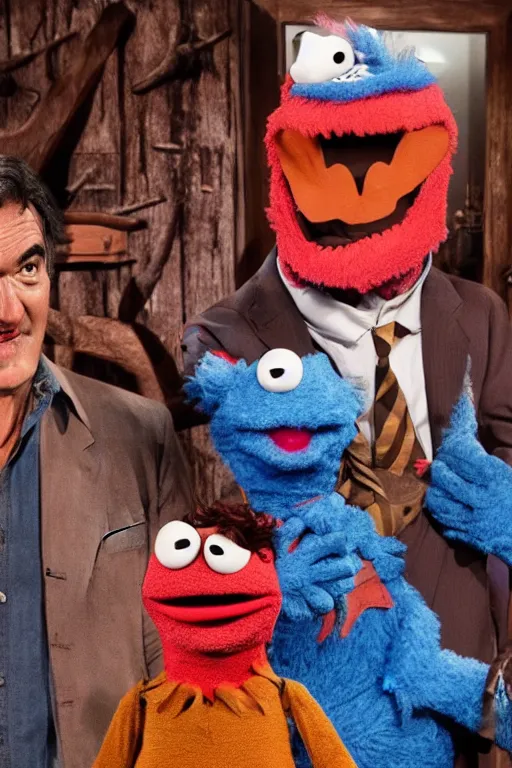 Prompt: Evil Dead Muppets film Bruce Campbell Bert and Ernie