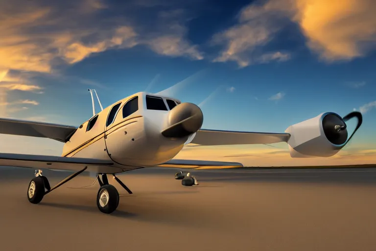 Prompt: close up front photograph of a happy smiling cessna aircraft, DSLR, raytraced, golden hour, 4k