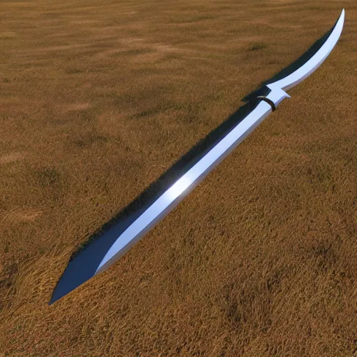 Prompt: 3d render of a big sword stuck in the ground with god rays around it, sunrise, ultra photorealistic, 8k,