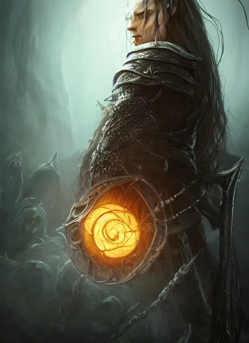 Image similar to ultra detailed fantasy despair, elden ring, realistic, dnd character portrait, full body, dnd, rpg, lotr game design fanart by concept art, behance hd, artstation, deviantart, global illumination radiating a glowing aura global illumination ray tracing hdr render in unreal engine 5