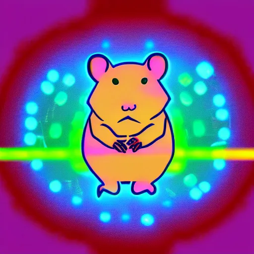 Image similar to cyberpunk hamster made of neon lights holding a rainbow gem crystal, light reflection, 8 k, hd, logo