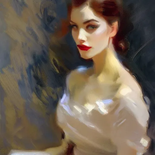 Image similar to beautiful and stunning portrait of a woman in a serene environment. by Antoine Blanchard and John Singer Sargent, trending on artstation 8k hq, art deco, cinematic lighting