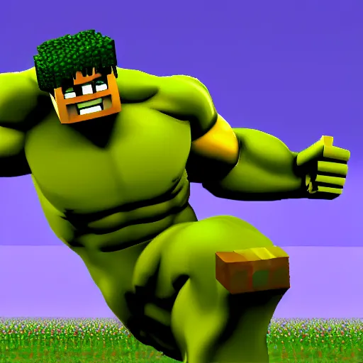 Image similar to the incredible hulk, in minecraft