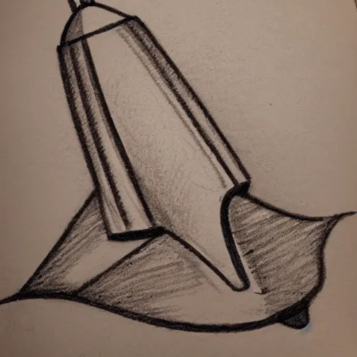 Prompt: pencil sketch of a rocket ship blasting through the sky