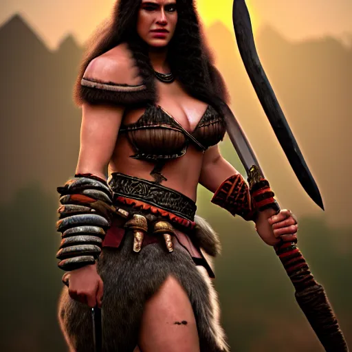 Prompt: photo of a real-life very beautiful barbarian queen, highly detailed, 4k,