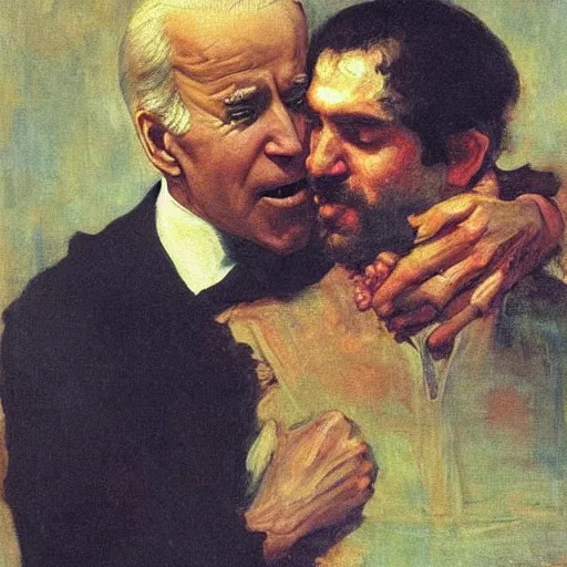 Prompt: joe biden devouring his son, by ilya repin, oil on canvas, 1 8 8 3