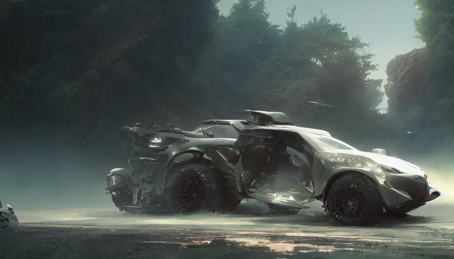 Image similar to a beautiful supercar converted into offroad suv by cory loftis, fenghua zhong, ryohei hase, ismail inceoglu and ruan jia. volumetric light, detailed, octane render, midsommar