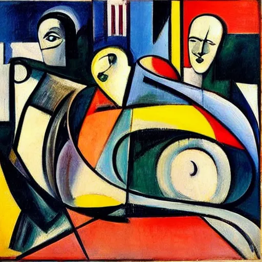 Image similar to by max beckmann curvaceous. the painting is a beautiful example of abstract art. the painting is composed of a series of geometric shapes in different colors. the shapes are arranged in a way that creates a sense of movement & energy. the painting is visually stunning & is sure to provoke thought & conversation.