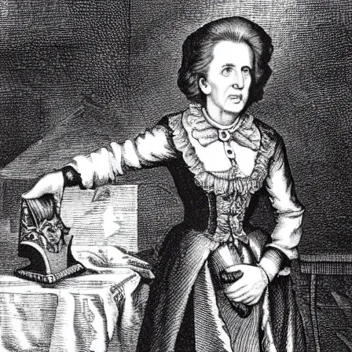 Image similar to margaret thatcher lay on a guillotine