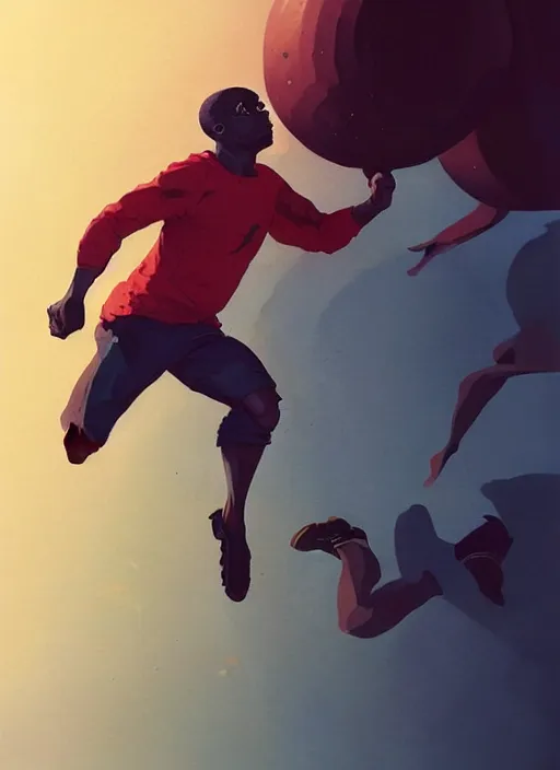 Image similar to dream highly detailed full body portrait of a black man sprinting on the olympics, completely engaged, magnificent, photographic realistic background, by atey ghailan, by greg rutkowski, by greg tocchini, by james gilleard, by joe fenton, by kaethe butcher, trending on instagram, award winning details