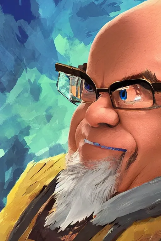 Image similar to an in game portrait of danny devito from the legend of zelda breath of the wild, breath of the wild art style.