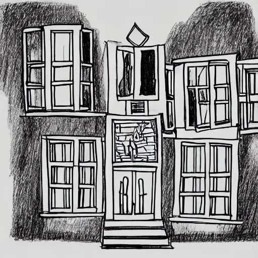 Image similar to a drawing of a house with a lot of windows, illustration by dr seuss, behance contest winner, whimsical