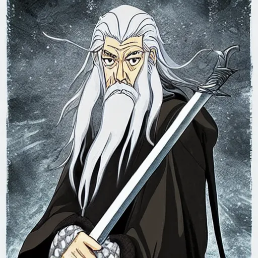 Image similar to gandalf, style of Hajime Isayama