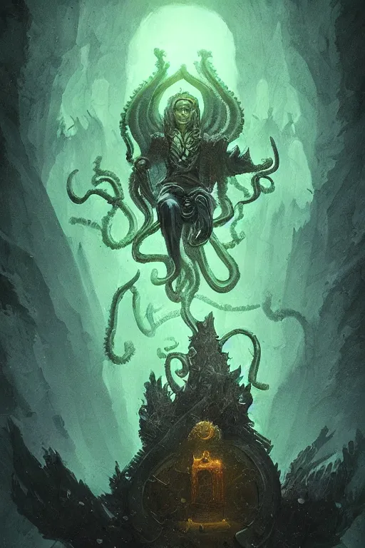 Prompt: lovecraftian king on a throne, digital art, in the style of greg rutkowski, trending on artstation