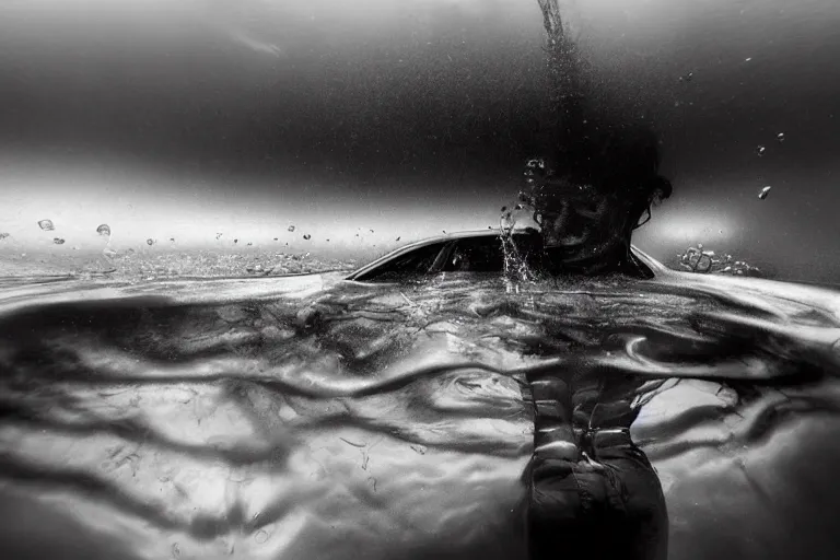 Prompt: a car underwater shot by lee jeffries, photograph,