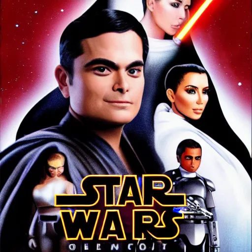 Image similar to super detailed star wars movie poster with ben shapiro, snooki and kim kardashian, 8k full HD photo, cinematic lighting, anatomically correct, oscar award winning, action filled, correct eye placement,