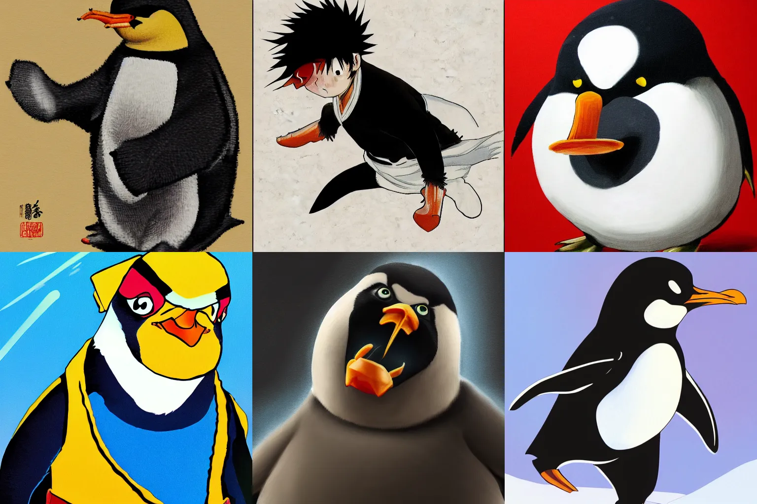 Prompt: high res anime portrait of kung fu penguin