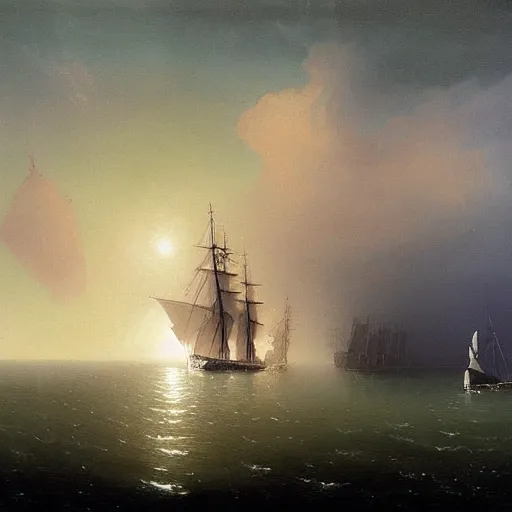 Image similar to minimalist futuristic zaha hadid ship painting by ivan aivazovsky