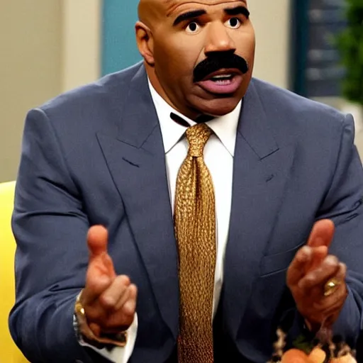 Prompt: a screen still of steve harvey playing dwight in the office