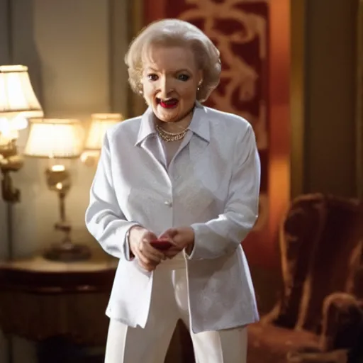 Prompt: movie still of Betty white playing 007 in James Bond, 4k, ultra high res, f/2.8, anthromorphic