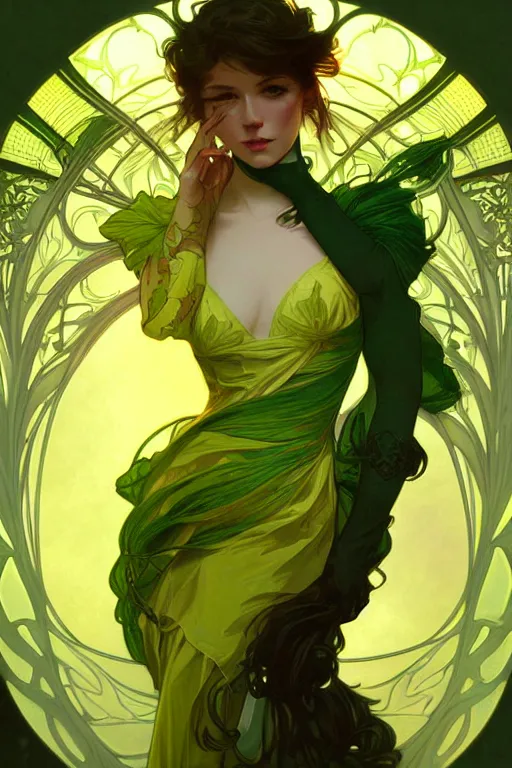 Image similar to greenyellowwhite, dark fantasy, intricate, elegant, highly detailed, digital painting, artstation, concept art, matte, sharp focus, illustration, art by artgerm and alphonse mucha