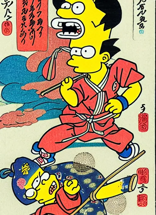 Image similar to bart simpson as a yokai illustrated by kawanabe kyosai and toriyama sekien