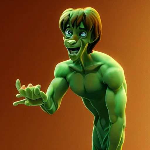 Image similar to a buff shaggy rogers making a surprised face, concept art by guillermo del toro, cgsociety, verdadism, creepypasta, zbrush, groovy