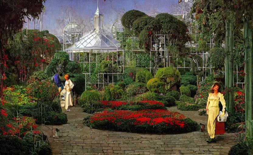 Prompt: hedge maze greenhouse garden with mystical mirrors. highly detailed science fiction painting by norman rockwell, frank frazetta, and syd mead. rich colors, high contrast, gloomy atmosphere, dark background. trending on artstation