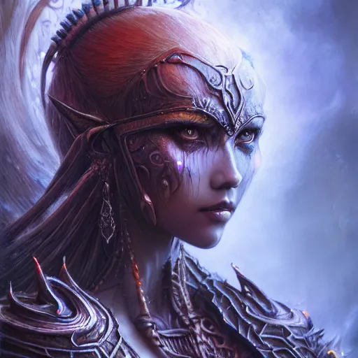 Image similar to a highly detailed long shot photo of chthonic warcraft female character by ayami kojima, beksinski, giger, intricate, digital painting, artstation, intricate, concept art, smooth, sharp focus, illustration