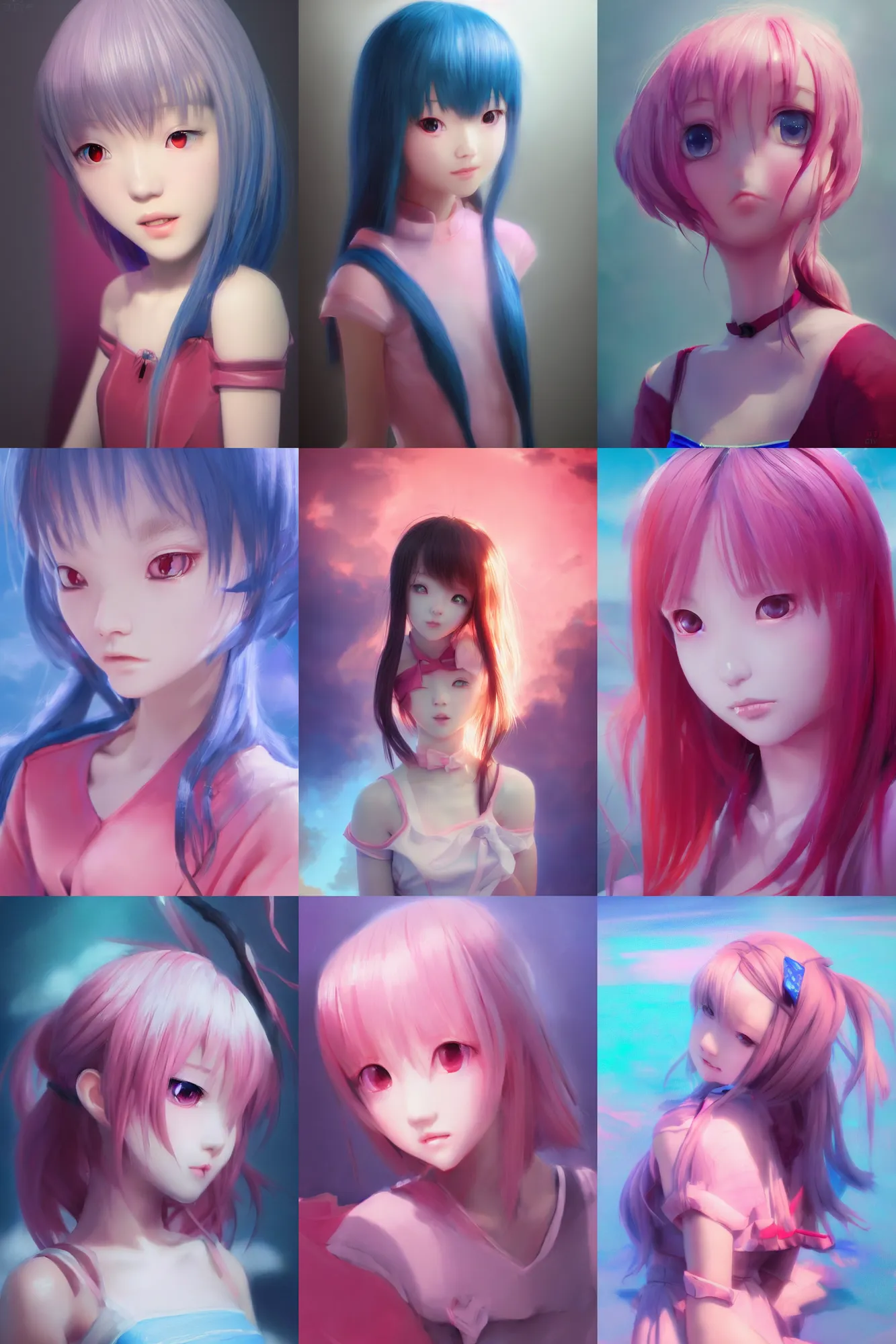 Prompt: 3d infrared octane render concept detailed art by D. Jun, by Mo Xiang Tong Xiu, by Igarashi Daisuke, cute beauty minimalist portrait anime school girl under dark pink and blue water. beautiful and cutest face. dramatic deep light, trending on artstation, oil painting brush