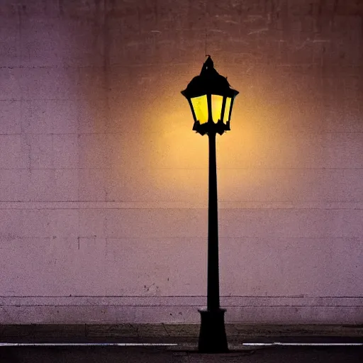 Prompt: lonely old lantern on empty cyberpunk street at night