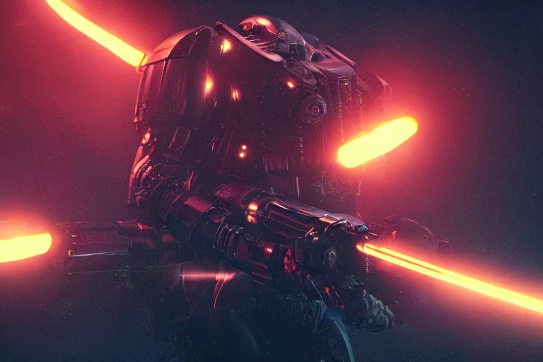 Image similar to VFX movie of a futuristic inhuman alien spacemarines in future spaceship, firing gun at space pirates detailed creature skin neon lighting by Emmanuel Lubezki