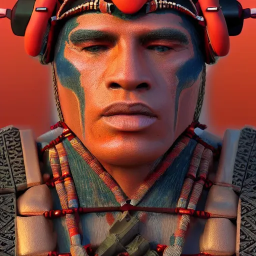 Prompt: a aztec/native american cybernetic mercenary in the style of Jean Giraud Photorealistic HD 8k highlights and shadow detailed High Resolution