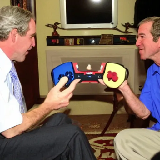 Image similar to George W. Bush playing Super Smash Brothers: Melee on the Nintendo Gamecube