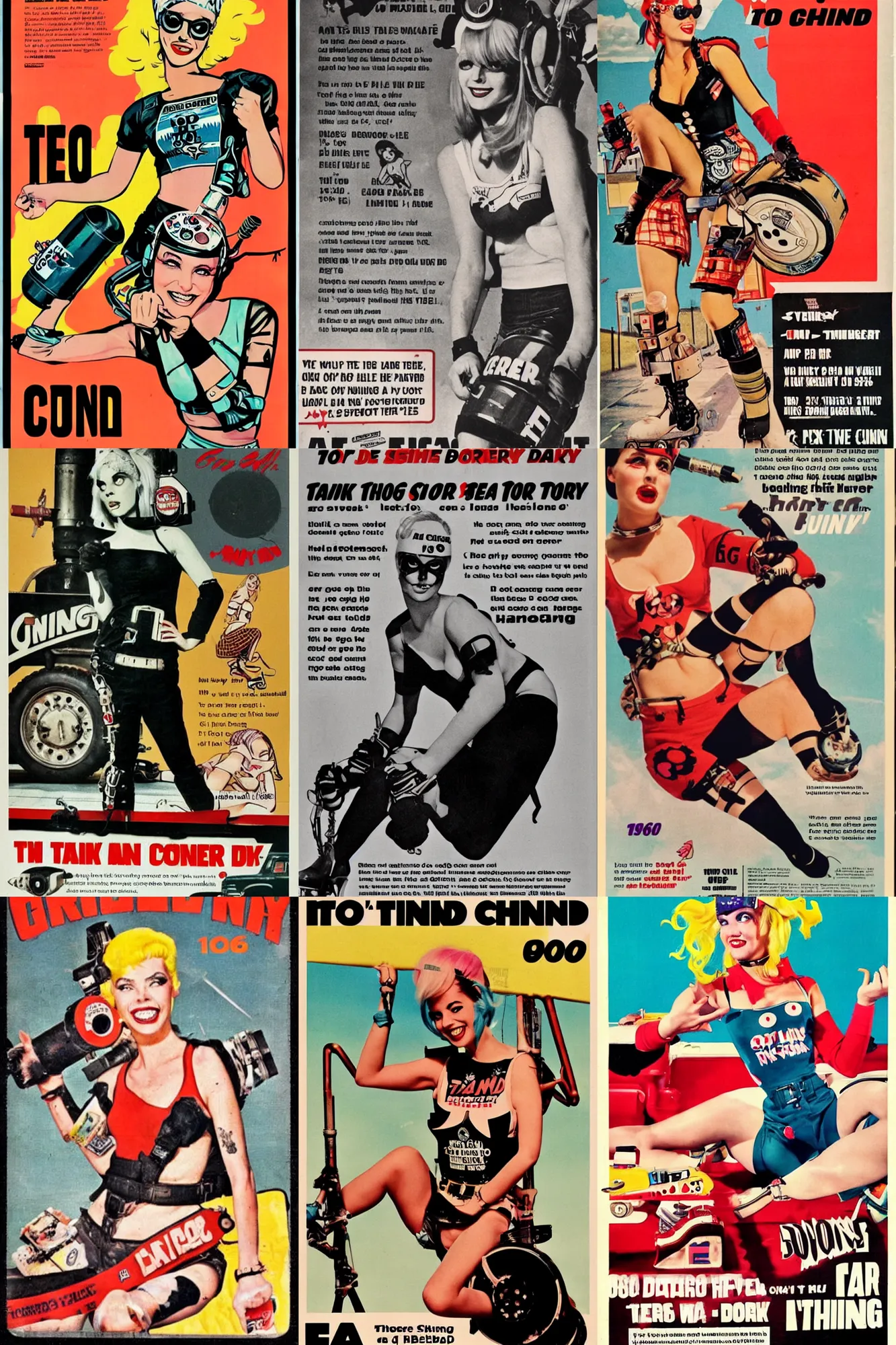 Prompt: tank girl, roller derby advert, 1960s