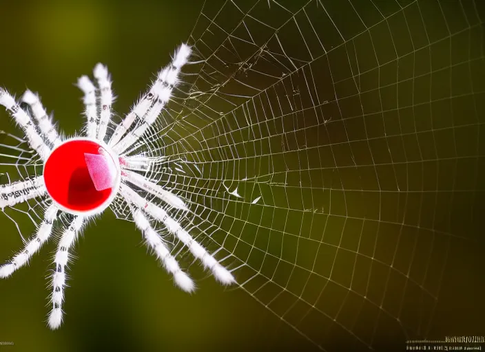 Prompt: white crystal clear spider with huge red eyes in a forest. highly detailed 8 k. intricate. lifelike. soft light. fantasy horror style. cinematic post - processing