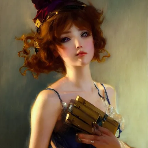 Image similar to a high fashion studio portrait of a cute anime girl, painting by gaston bussiere, craig mullins, j. c. leyendecker