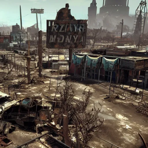 Image similar to mecca in ruins post - nuclear war in fallout 4, in game screenshot