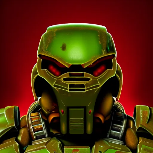 Image similar to portrait of doomguy from game doom, highly detailed, 8 k render centered, digital painting