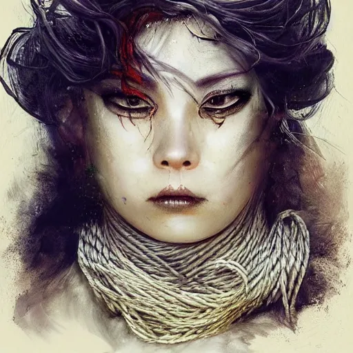 Image similar to portrait of a Shibari rope wrapped face and neck, headshot, insanely nice professional hair style, dramatic hair color, digital painting, of a old 18th century, Royal Emperor, amber jewels, baroque, ornate clothing, scifi, realistic, hyperdetailed, chiaroscuro, concept art, art by Franz Hals and Jon Foster and Ayami Kojima and Amano and Karol Bak,