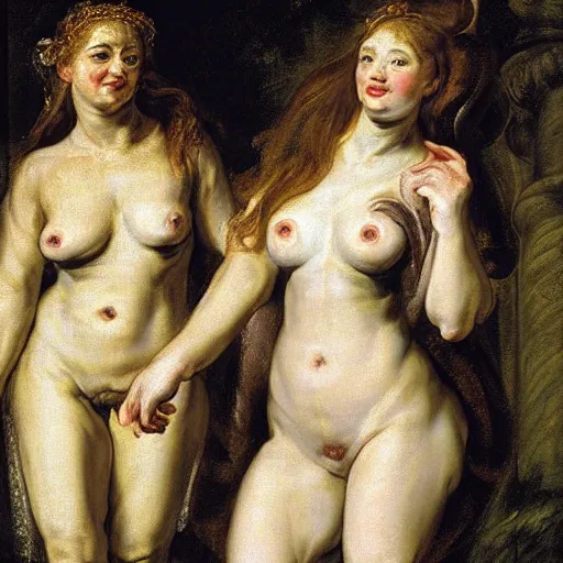 Image similar to fiona from shrek as the three graces by peter paul rubens