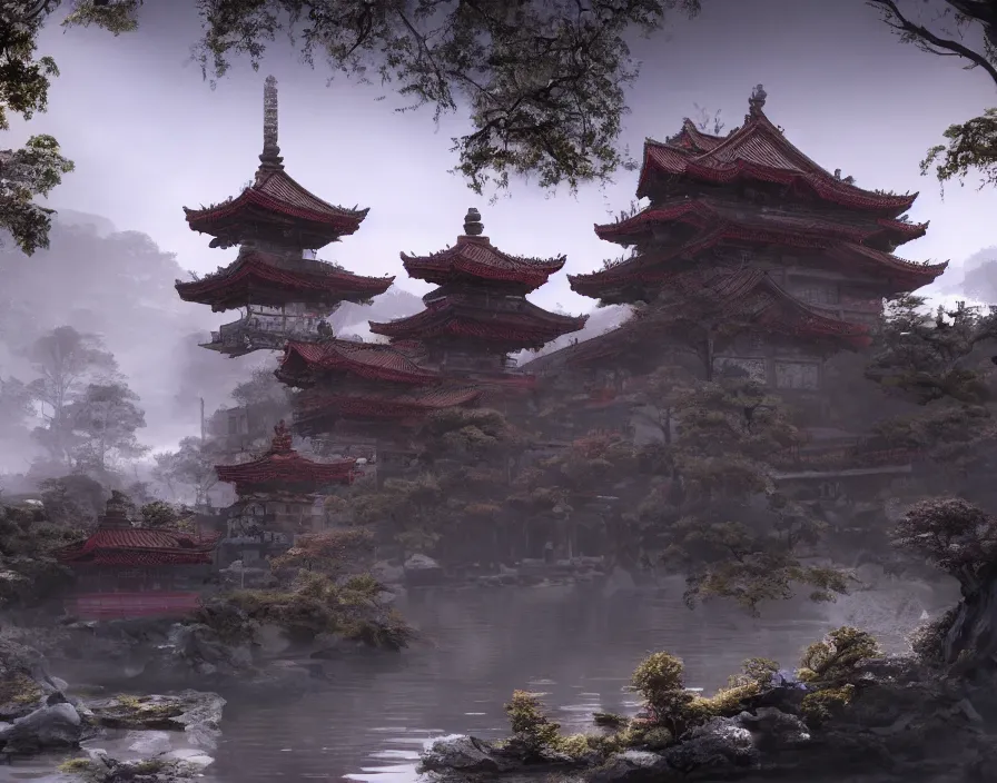 Prompt: silent old asian temple, beautiful texture, beautiful graphics, fantasy artwork, very beautiful scenery, hd, hdr, ue 5, ue 6, unreal engine 5, cinematic 4 k wallpaper, 8 k, ultra detailed, by popular digital, details, beautiful image ever created, high resolution, artstation, award winning