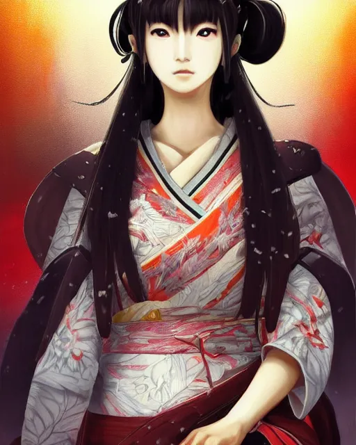 Prompt: beautiful portrait of oichi , sana from twice in sengoku basara in the paintetly style of WLOP, artgerm, brush stroke oil painting, dynamic lighting, imagine fx, artstation