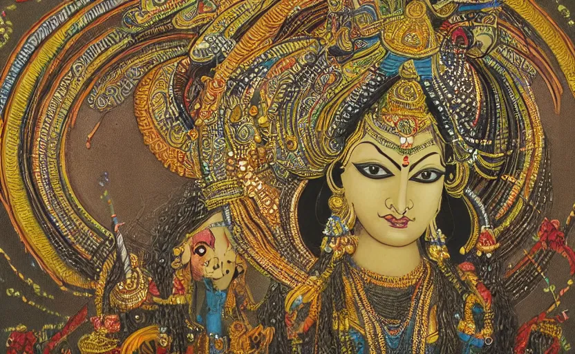 Prompt: highly detailed hindu goddess kaali, night, field, unsettling photo