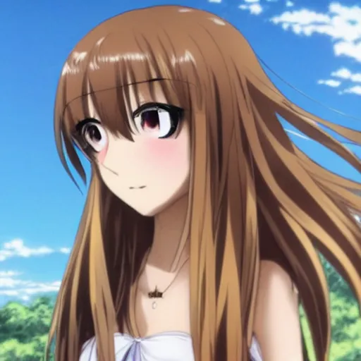 Prompt: A beautiful Anime girl with long brown hair